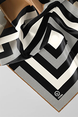 Twill Geometrik Desenli Vizon Renkli 90x90 Eşarp (İpek İçermez) Dikim Şekli : El Dikişi