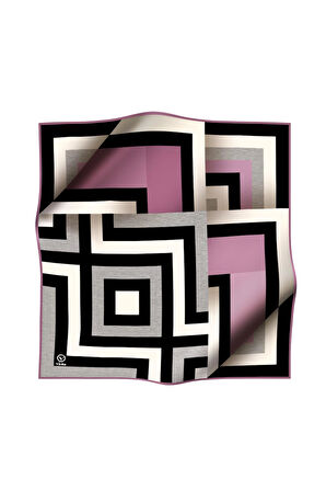 Twill Geometrik Desenli Lila Renkli 90x90 Eşarp (İpek İçermez) Dikim Şekli : El Dikişi