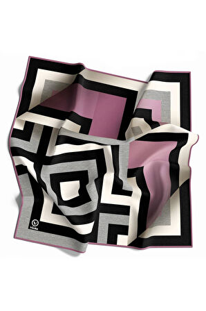 Twill Geometrik Desenli Lila Renkli 90x90 Eşarp (İpek İçermez) Dikim Şekli : El Dikişi