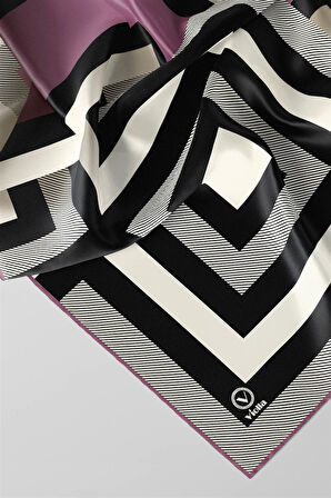 Twill Geometrik Desenli Lila Renkli 90x90 Eşarp (İpek İçermez) Dikim Şekli : El Dikişi