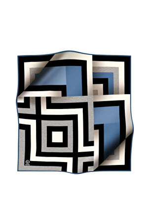 Twill Geometrik Desenli İndigo Renkli 90x90 Eşarp (İpek İçermez) Dikim Şekli : El Dikişi