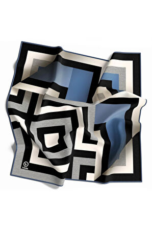 Twill Geometrik Desenli İndigo Renkli 90x90 Eşarp (İpek İçermez) Dikim Şekli : El Dikişi