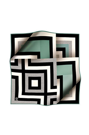 Twill Geometrik Desenli Mint Yeşiliı Renkli 90x90 Eşarp (İpek İçermez) Dikim Şekli : El Dikişi