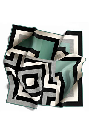 Twill Geometrik Desenli Mint Yeşiliı Renkli 90x90 Eşarp (İpek İçermez) Dikim Şekli : El Dikişi