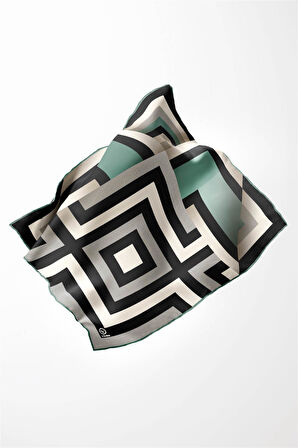 Twill Geometrik Desenli Mint Yeşiliı Renkli 90x90 Eşarp (İpek İçermez) Dikim Şekli : El Dikişi