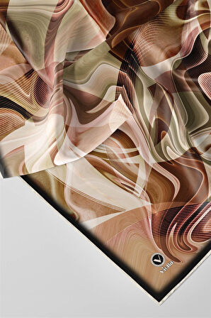 Twill Soyut Dalga Desenli Hardal Renkli 90x90 Eşarp (İpek İçermez) Dikim Şekli : El Dikişi