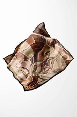 Twill Soyut Dalga Desenli Hardal Renkli 90x90 Eşarp (İpek İçermez) Dikim Şekli : El Dikişi