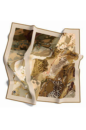 Twill Etnil ve Batik Desenli Hardal Renkli 90x90 Eşarp (İpek İçermez) Dikim Şekli : El Dikişi