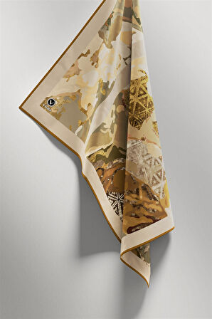 Twill Etnil ve Batik Desenli Hardal Renkli 90x90 Eşarp (İpek İçermez) Dikim Şekli : El Dikişi