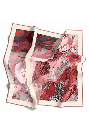 Twill Etnik ve Batik Desenli Pudra Renkli 90x90 Eşarp (İpek İçermez) Dikim Şekli : El Dikişi