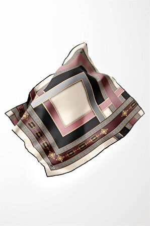 Twill Gold Detaylı ve Antik Motif Desenli Pudra Renkli 90x90 Eşarp (İpek İçermez) Kenar Dikiş Şekli El Dikişli