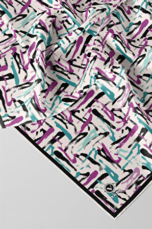 Twill Geometrik Desenli Mürdüm - Petrol Yeşili Renkli 90x90 Eşarp (İpek İçermez) Dikim Şekli : El Dikişi
