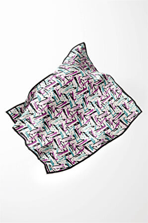 Twill Geometrik Desenli Mürdüm - Petrol Yeşili Renkli 90x90 Eşarp (İpek İçermez) Dikim Şekli : El Dikişi