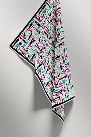 Twill Geometrik Desenli Mürdüm - Petrol Yeşili Renkli 90x90 Eşarp (İpek İçermez) Dikim Şekli : El Dikişi