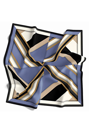 Twill Geometrik Desenli İndigo Renkli 90x90 Eşarp (İpek İçermez) Dikim Şekli : El Dikişi