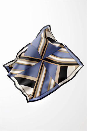 Twill Geometrik Desenli İndigo Renkli 90x90 Eşarp (İpek İçermez) Dikim Şekli : El Dikişi