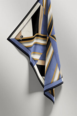 Twill Geometrik Desenli İndigo Renkli 90x90 Eşarp (İpek İçermez) Dikim Şekli : El Dikişi