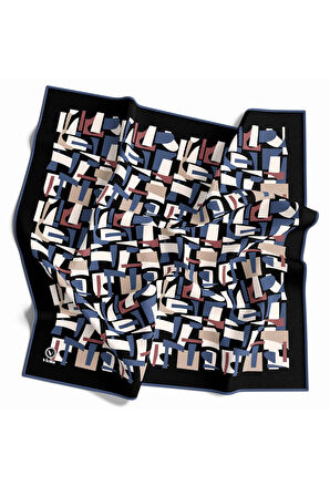 Twill Geometrik Desenli İndigo - Gül Kurusu Renkli 90x90 Eşarp (İpek İçermez) Dikim Şekli : El Dikişi