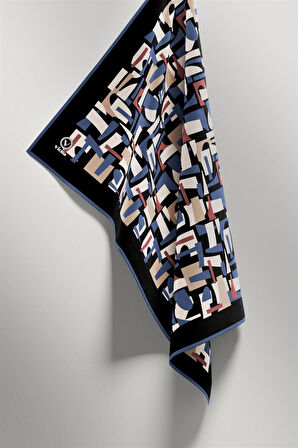 Twill Geometrik Desenli İndigo - Gül Kurusu Renkli 90x90 Eşarp (İpek İçermez) Dikim Şekli : El Dikişi