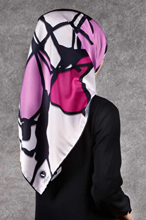 Twill Geometrik Desenli Lila - Mor Renkli 90x90 Eşarp (İpek İçermez) Dikim Şekli : El Dikişi