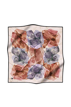 Twill Mermer Efektli Geometrik Desenli Pudra - Bebe Mavisi Renkli 90x90 Eşarp (İpek İçermez) Dikim Şekli : El Dikişi