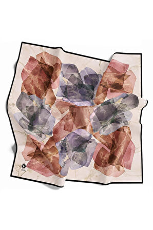 Twill Mermer Efektli Geometrik Desenli Pudra - Bebe Mavisi Renkli 90x90 Eşarp (İpek İçermez) Dikim Şekli : El Dikişi