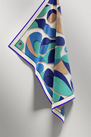 Twill Soyut Geometrik Desenli Saks - Koyu Mint Yeşili Renkli 90x90 Eşarp (İpek İçermez) Dikim Şekli : El Dikişi