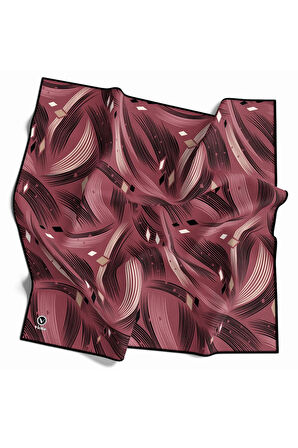 Rayon Geometrik Çizgili Desenli Gül Kurusu Renkli 90x90 Eşarp (İpek İçermez) Kenar Dikiş Şekli El Dikişli