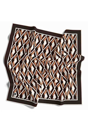 Kristal Geometrik Desenli Kahverengi Renkli 90x90 Eşarp (İpek İçermez) Dikim Şekli : El Dikişi