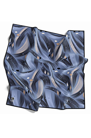 Rayon Geometrik Çizgili Desenli Bebe Mavisi Renkli 90x90 Eşarp (İpek İçermez) Kenar Dikiş Şekli El Dikişli