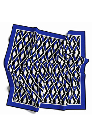 Kristal Geometrik Desenli Saks Renkli 90x90 Eşarp (İpek İçermez) Dikim Şekli : El Dikişi