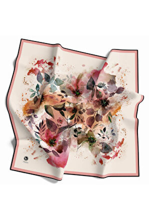 Kristal Çiçek Desenli Krem - Pudra Renkli 90x90 Eşarp (İpek İçermez) Dikim Şekli : El Dikişi