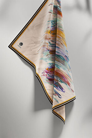 Twill Fırça Darbesi Desenli Hardal Renkli 90x90 Eşarp (İpek İçermez) Dikim Şekli : El Dikişi