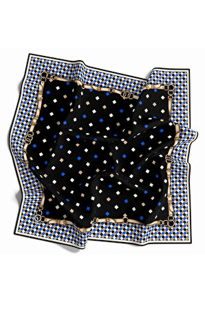 Kristal Kareli Kemer Desenli Saks Renkli 90x90 Eşarp (İpek İçermez) Dikim Şekli : El Dikişi