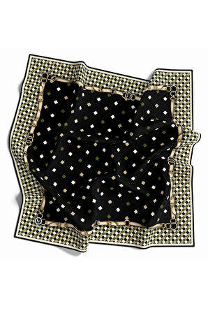 Kristal Kareli Kemer Desenli Haki Renkli 90x90 Eşarp (İpek İçermez) Dikim Şekli : El Dikişi