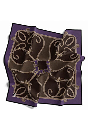 Twill Kemer Desenli Lila Renkli 90x90 Eşarp (İpek İçermez) Dikim Şekli : El Dikişi