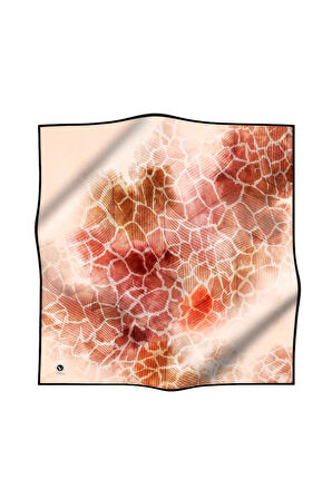 Twill Degradeli Ve Zürafa Desenli Bakır Renkli 90x90 Eşarp (İpek İçermez) Kenar Dikiş Şekli El Dikişli