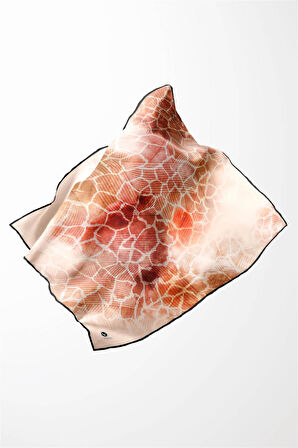 Twill Degradeli Ve Zürafa Desenli Bakır Renkli 90x90 Eşarp (İpek İçermez) Kenar Dikiş Şekli El Dikişli