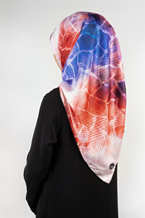 Twill Degradeli Ve Zürafa Desenli Kırmızı Renkli 90x90 Eşarp (İpek İçermez) Kenar Dikiş Şekli El Dikişli