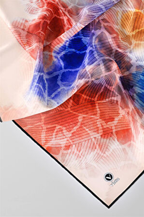 Twill Degradeli Ve Zürafa Desenli Kırmızı Renkli 90x90 Eşarp (İpek İçermez) Kenar Dikiş Şekli El Dikişli