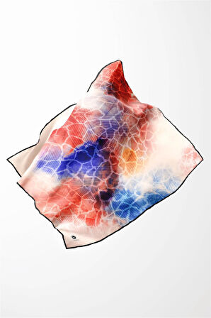 Twill Degradeli Ve Zürafa Desenli Kırmızı Renkli 90x90 Eşarp (İpek İçermez) Kenar Dikiş Şekli El Dikişli