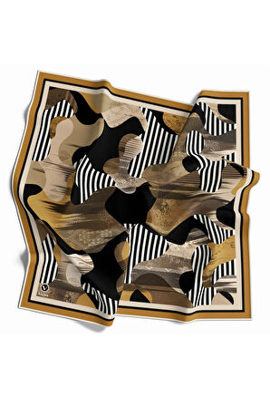 Twill Çizgili Geometrik Desenli Hardal Renkli 90x90 Eşarp (İpek İçermez)