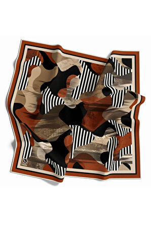 Twill Çizgili Geometrik Desenli Taba Renkli 90x90 Eşarp (İpek İçermez)