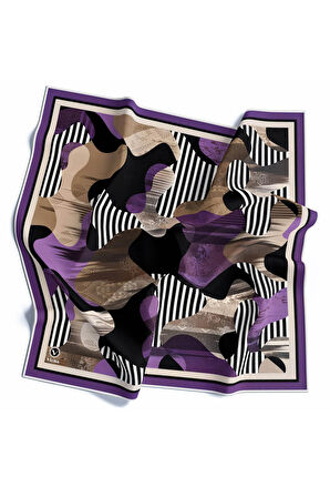 Twill Çizgili Geometrik Desenli Mor Renkli 90x90 Eşarp (İpek İçermez)