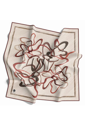 Twill Çizgili Geometrik Desenli Bakır Renkli 90x90 Eşarp (İpek İçermez) Kenar Dikiş Şekli El Dikişli