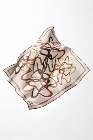 Twill Çizgili Geometrik Desenli Bakır Renkli 90x90 Eşarp (İpek İçermez) Kenar Dikiş Şekli El Dikişli