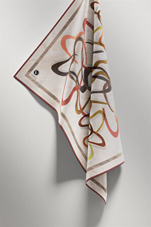 Twill Çizgili Geometrik Desenli Bakır Renkli 90x90 Eşarp (İpek İçermez) Kenar Dikiş Şekli El Dikişli