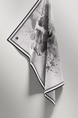 Twill Suluboya Çiçek Desenli Gri Renkli 90x90 Soft Eşarp Kenar Dikiş Şekli El Dikişli