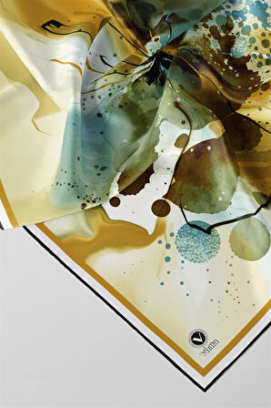 Twill Suluboya Çiçek Desenli Sarı Renkli 90x90 Soft Eşarp Kenar Dikiş Şekli El Dikişli