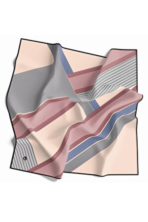Twill Yumuşak Dokulu Geometrik Desenli Pudra Renkli 90x90 Eşarp (İpek İçermez) Dikim Şekli : El Dikişi